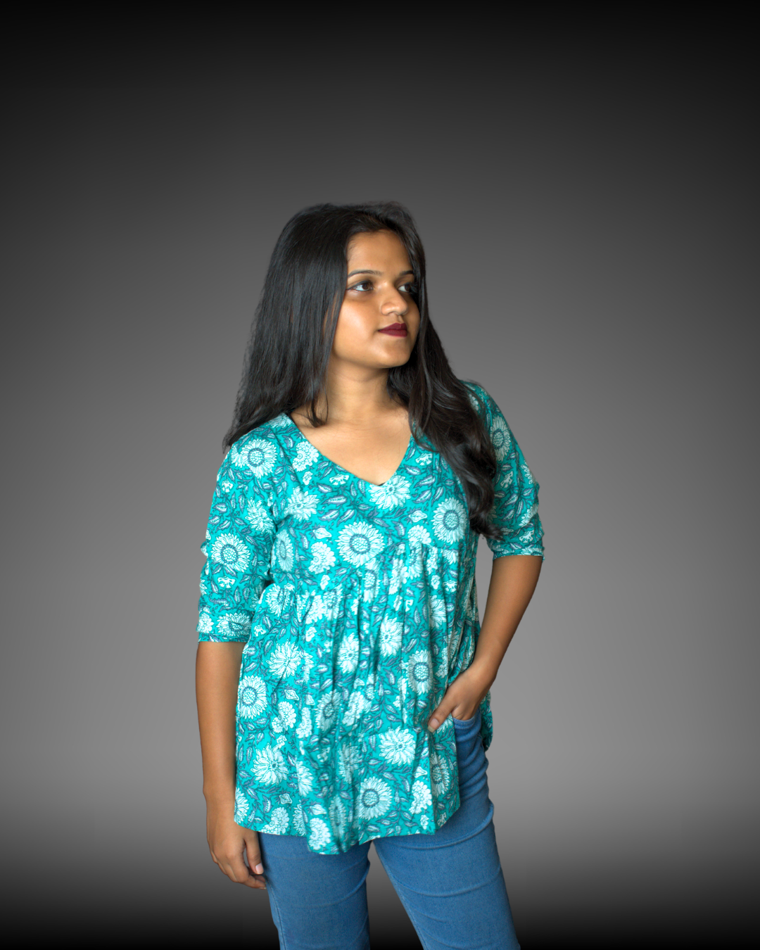 Printed Alia-Cut Cotton Peplum Top