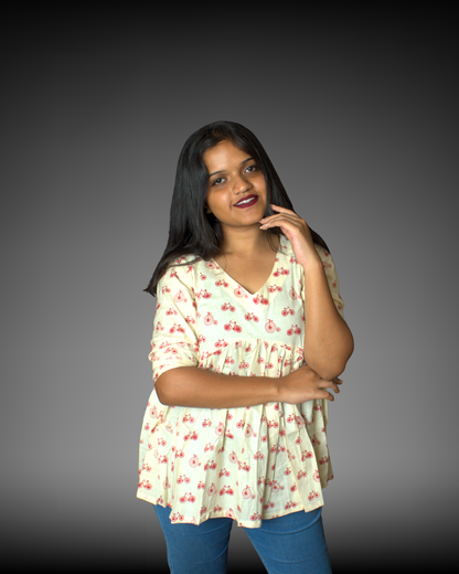 Printed Alia-Cut Cotton Peplum Top