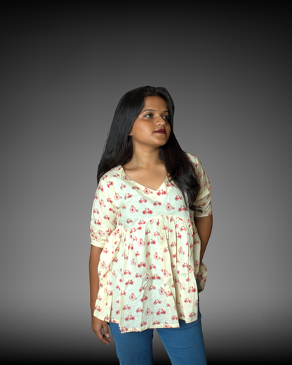 Printed Alia-Cut Cotton Peplum Top