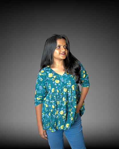 Printed Alia-Cut Cotton Peplum Top