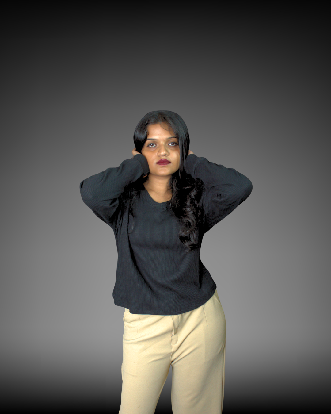 Oversized Fit Long Sleeve V-Neck Sweatshirt