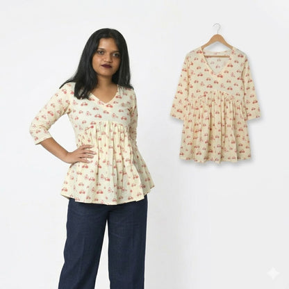 Printed Alia-Cut Cotton Peplum Top