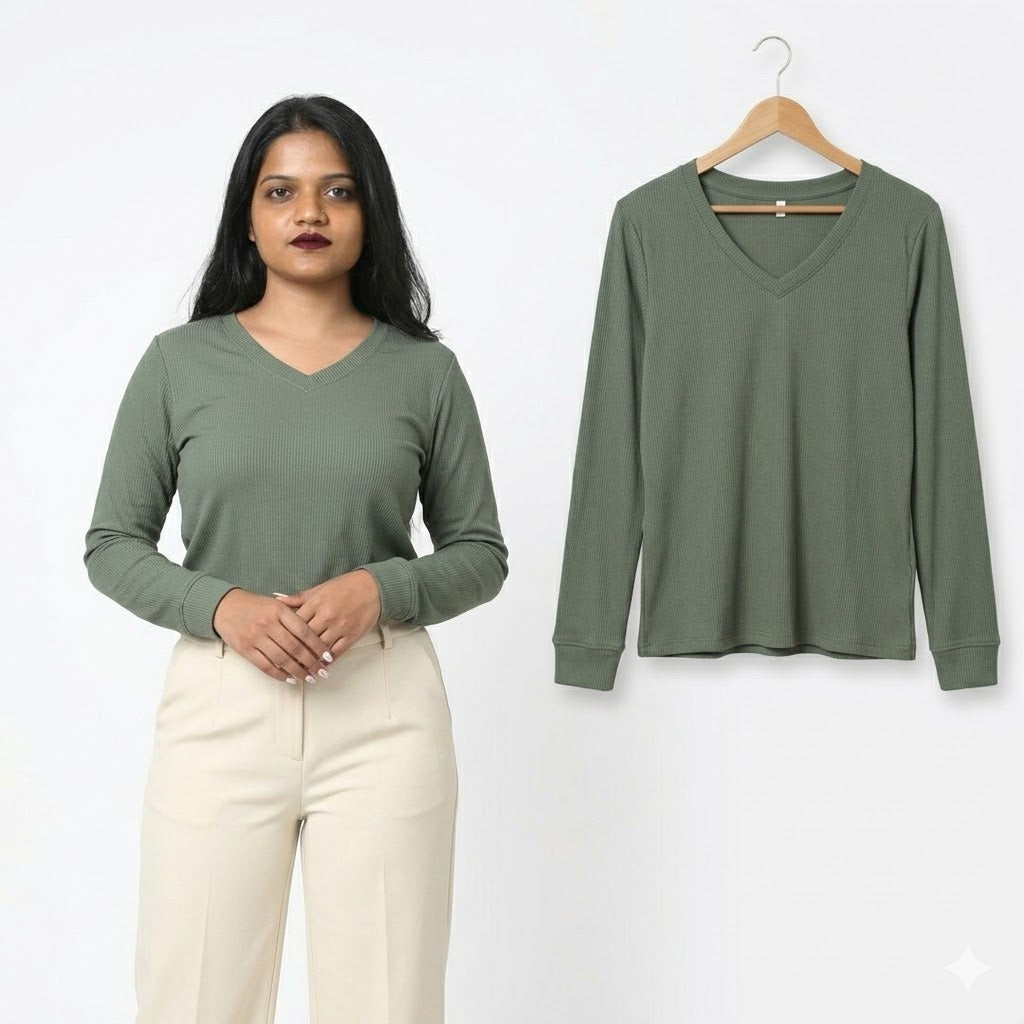 Oversized Fit Long Sleeve V-Neck Sweatshirt